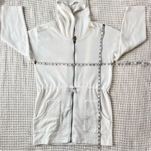 J. Valdi Palm Resort Wear White Full Zip Hooded Cinched Waist Tunic Swim Cover - Picture 16 of 16